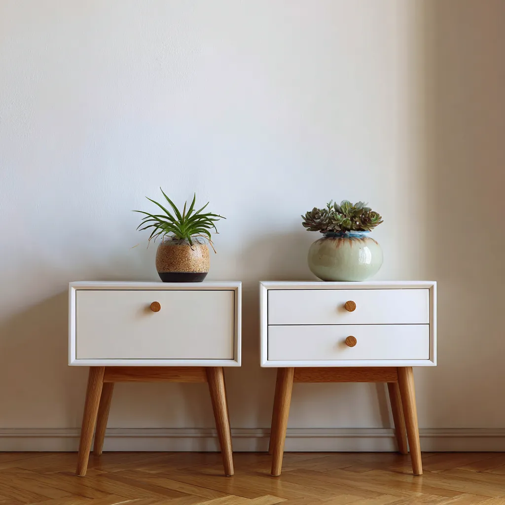 Comodino set in legno 42x35x60 cm - bianco-naturale - stile moderno-Havenilo