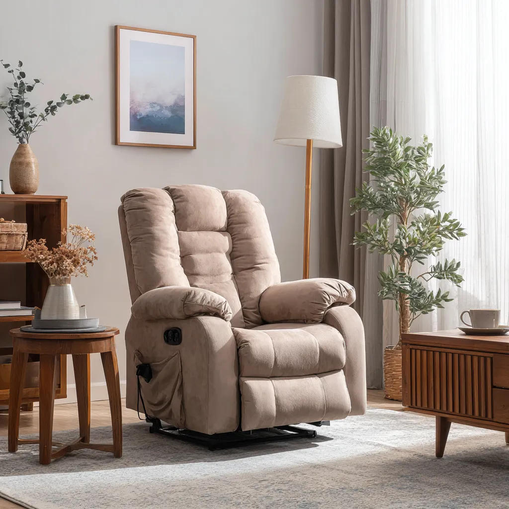 Poltrona reclinabile tessuto 95x90x105 cm - beige - design moderno-Havenilo