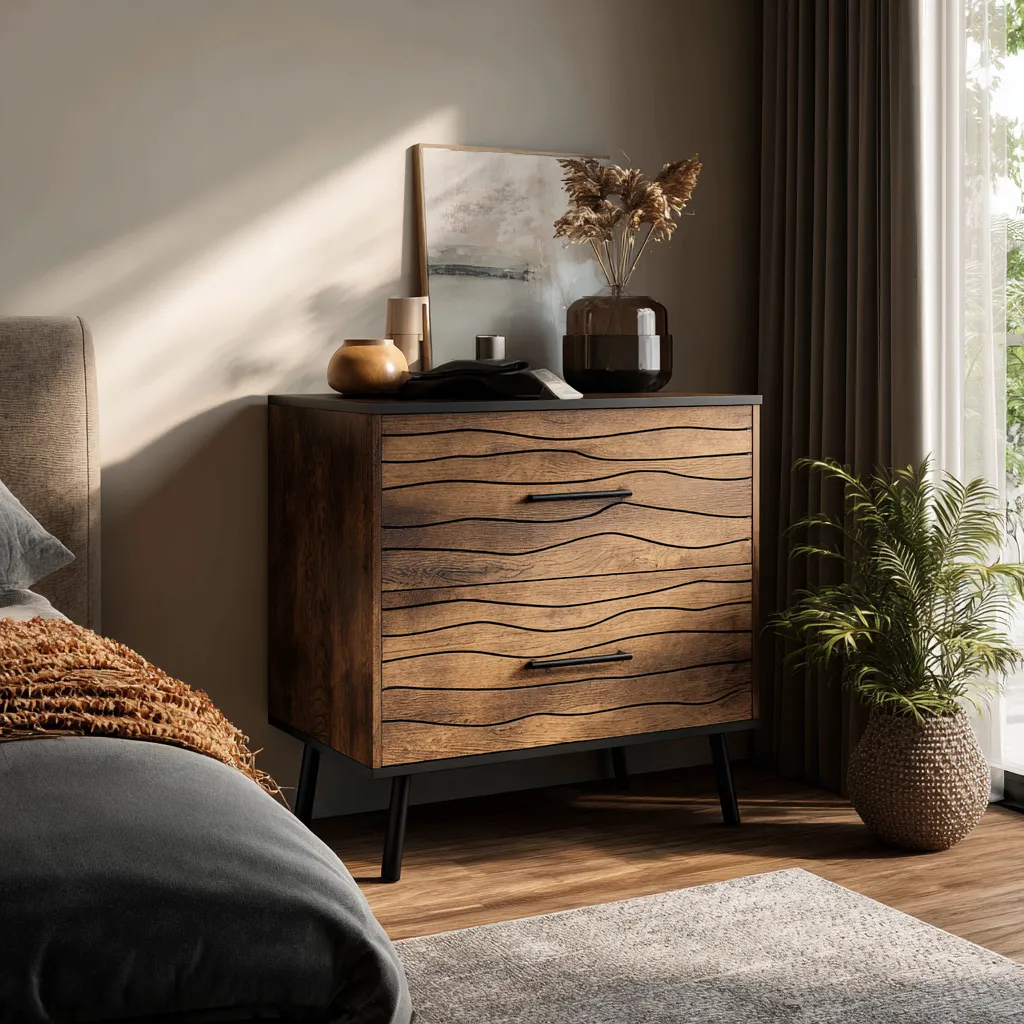 Comodino 80x40x85 cm legno effetto rustico marrone-nero con 2 cassetti per camera da letto design moderno-Havenilo