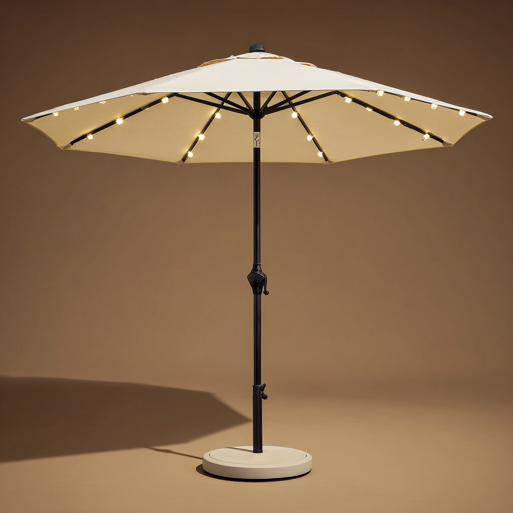 Ombrellone da giardino tessuto poliestere 200x200x235 cm - beige-nero - uso esterno - design luminoso a LED-Havenilo