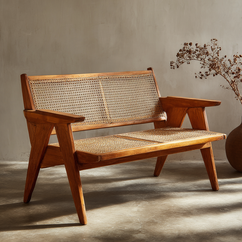 Panche da giardino in legno-rattan 138x65x86 cm - legno naturale-naturale - stile naturale adatto per esterni-Havenilo