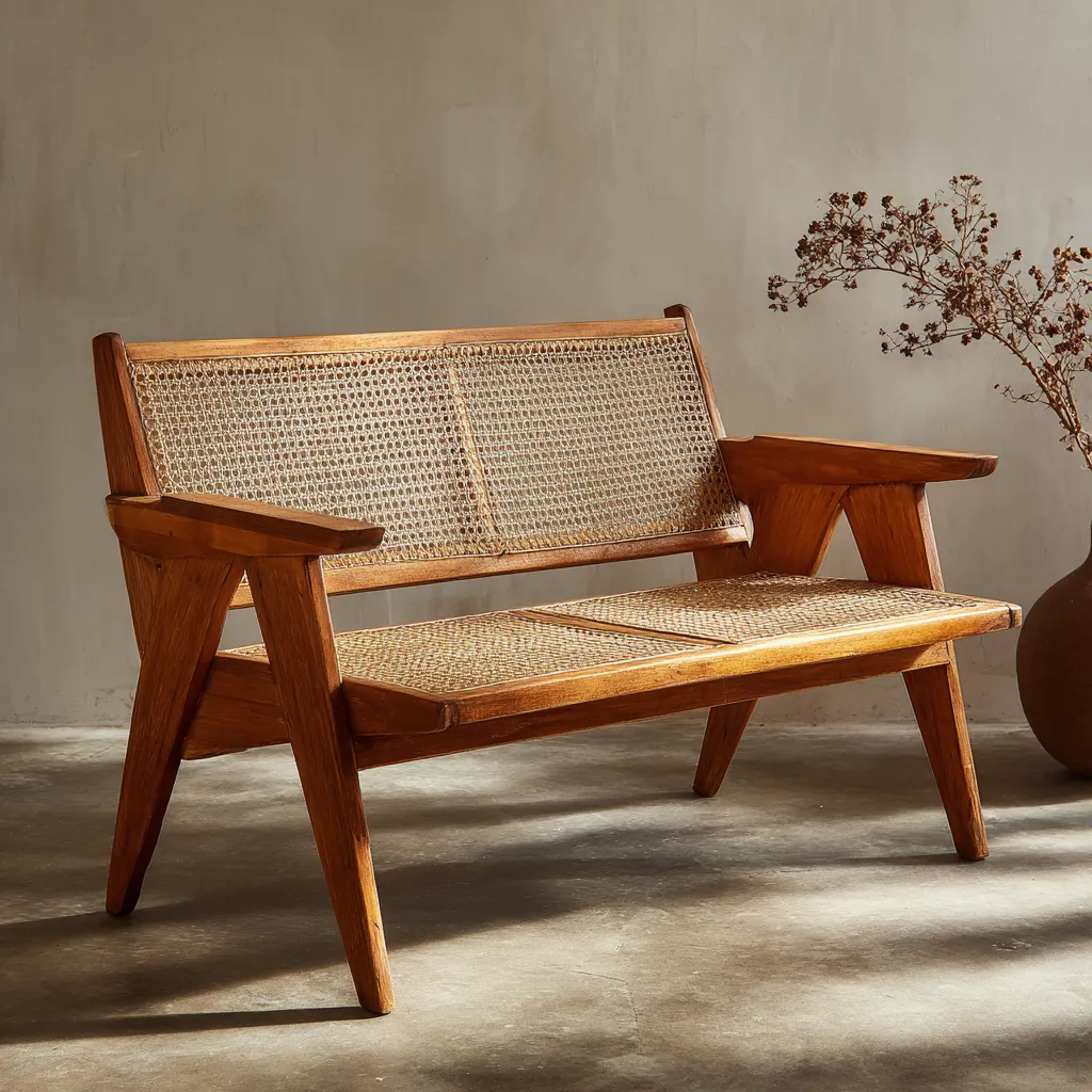 Panche da giardino in legno-rattan 138x65x86 cm - legno naturale-naturale - stile naturale adatto per esterni-Havenilo