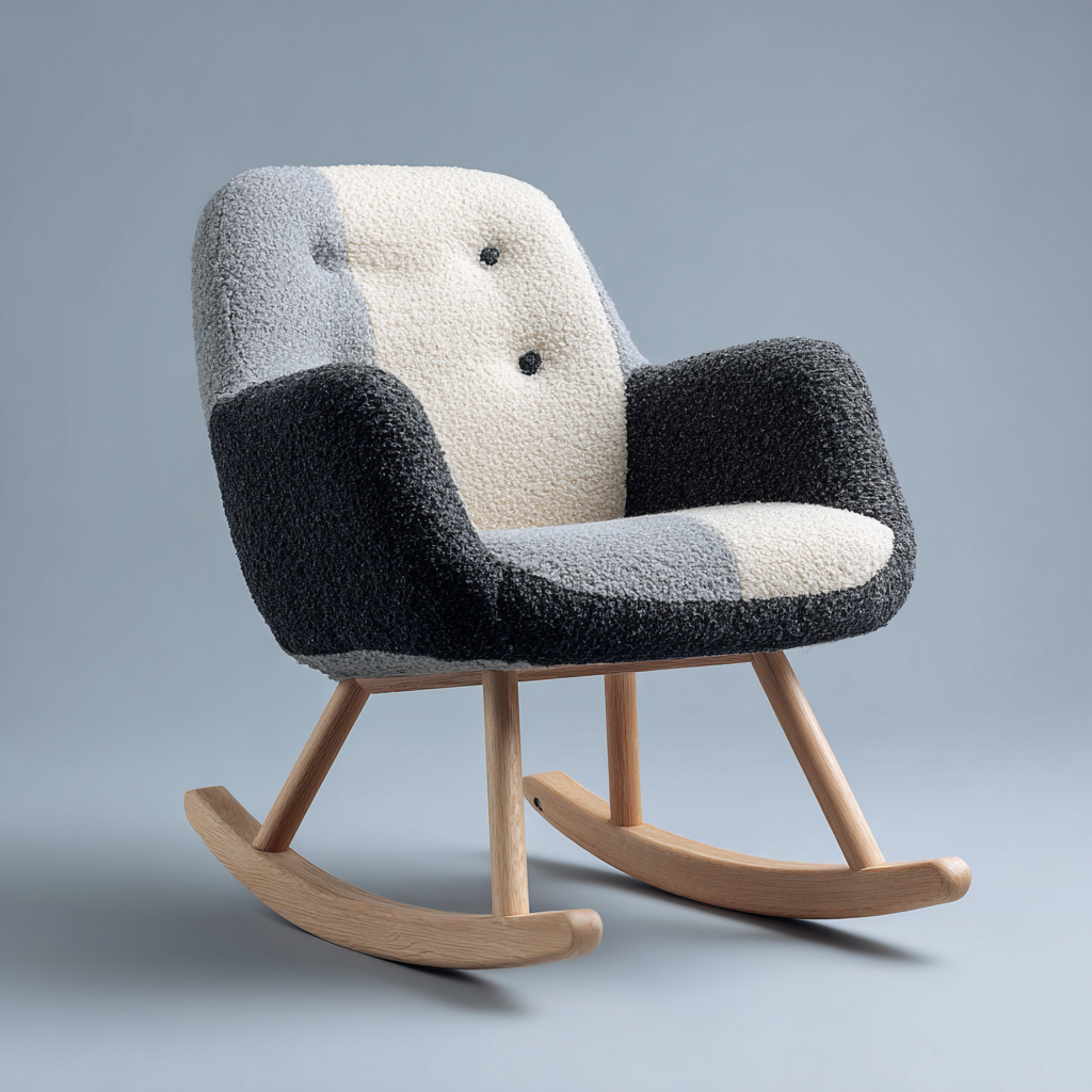 Sedia a dondolo in tessuto 70x76x92 cm nero-grigio-beige design moderno-Havenilo