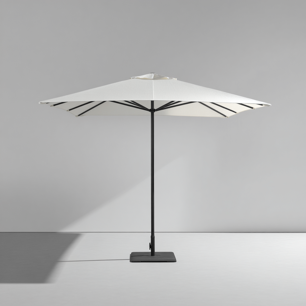 Ombrellone da giardino 280x280x255 cm tessuto bianco con palo in metallo e base quadrata per terrazza e giardino design minimalista-Havenilo