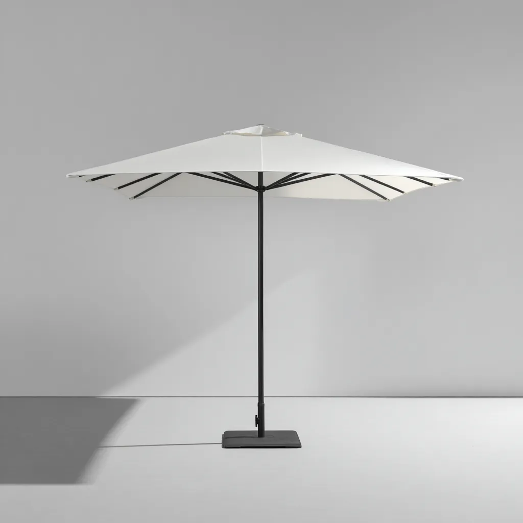 Ombrellone da giardino 280x280x255 cm tessuto bianco con palo in metallo e base quadrata per terrazza e giardino design minimalista-Havenilo