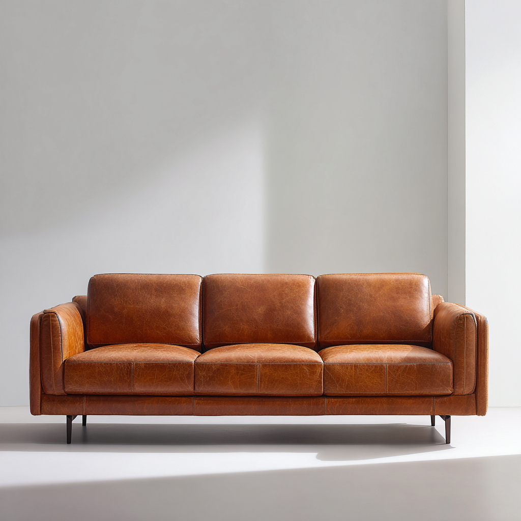 Divano lineare pelle 215x90x85 cm - marrone - design moderno-Havenilo