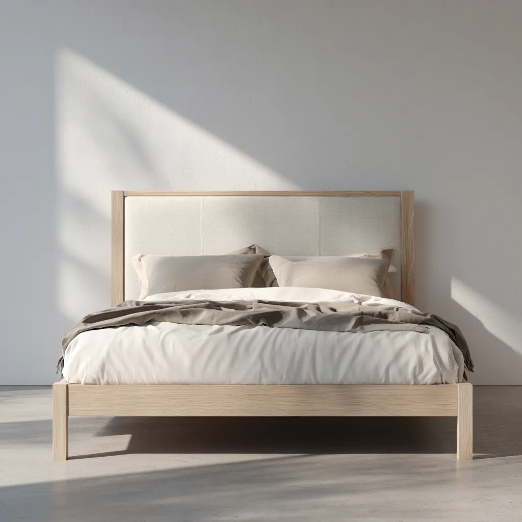 Letto matrimoniale legno-tessuto 205x165x100 cm - beige-legno naturale - per camera - design moderno-Havenilo