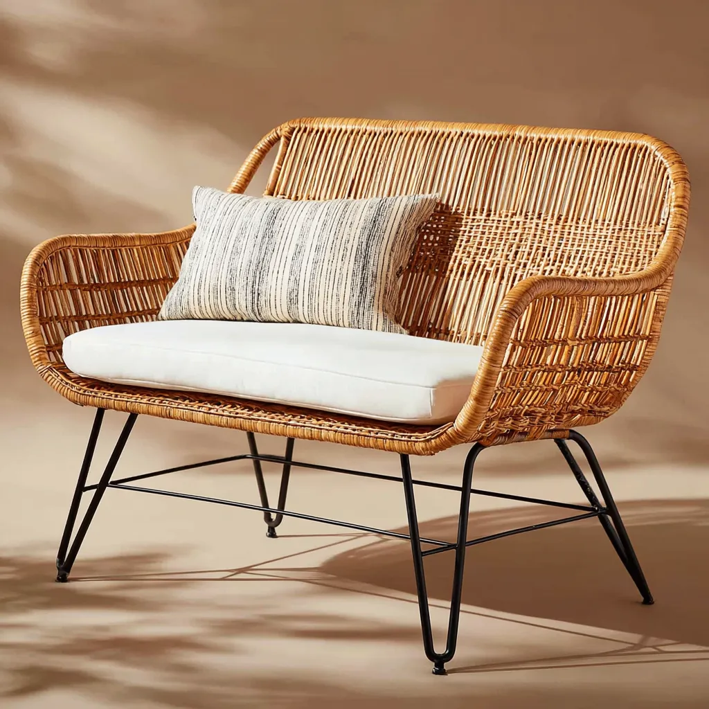 Panche da giardino in rattan 125x65x85 cm - miele-bianco-nero - per terrazza e balcone - design naturale-Havenilo