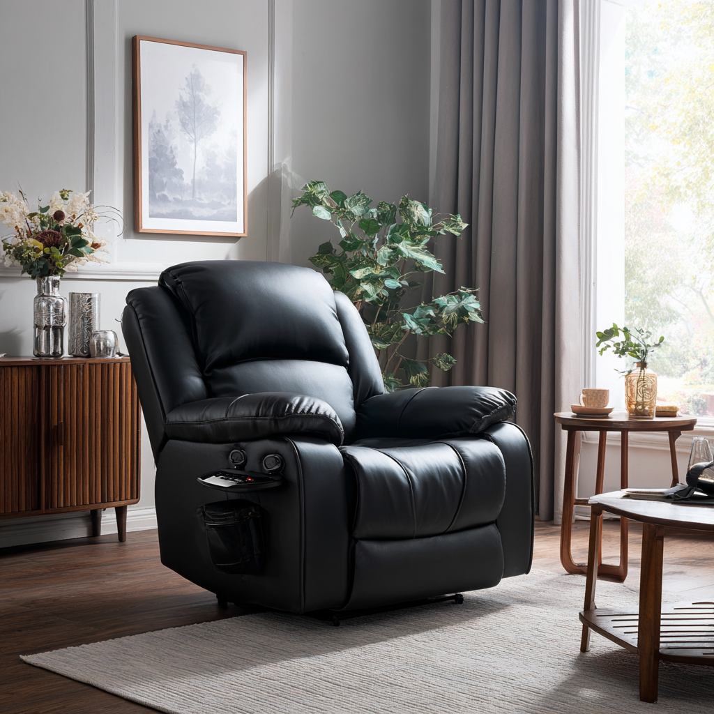 Poltrona reclinabile pelle 95x90x105 cm nero design moderno per soggiorno-Havenilo