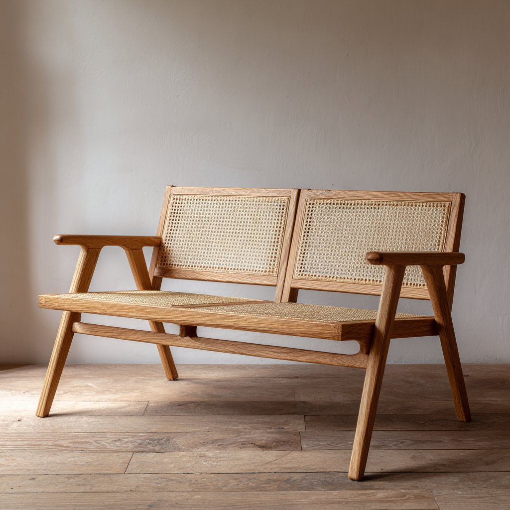 Panche da giardino in legno-rattan 140x65x85 cm - legno chiaro-naturale - stile naturale adatto per esterni-Havenilo