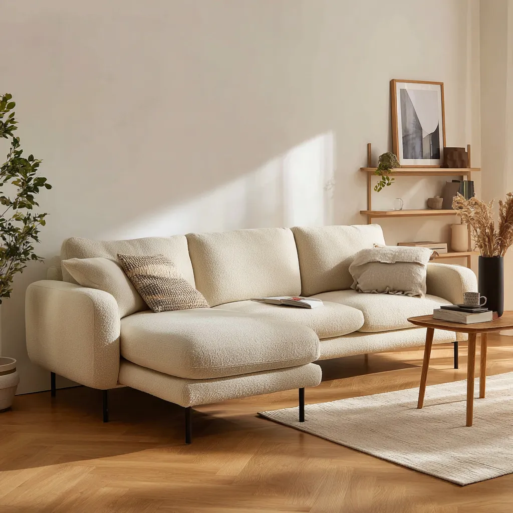 Divano angolare tessuto 295x100x85 cm beige design moderno per soggiorno-Havenilo