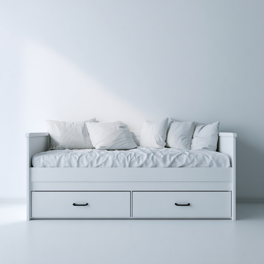 Divano letto - struttura in legno 203x96x92 cm - bianco - stile moderno-Havenilo