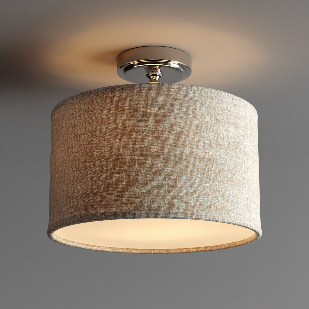 Lampada da soffitto metallo-tessuto 30x30x24 cm - cromo-beige - design moderno-Havenilo