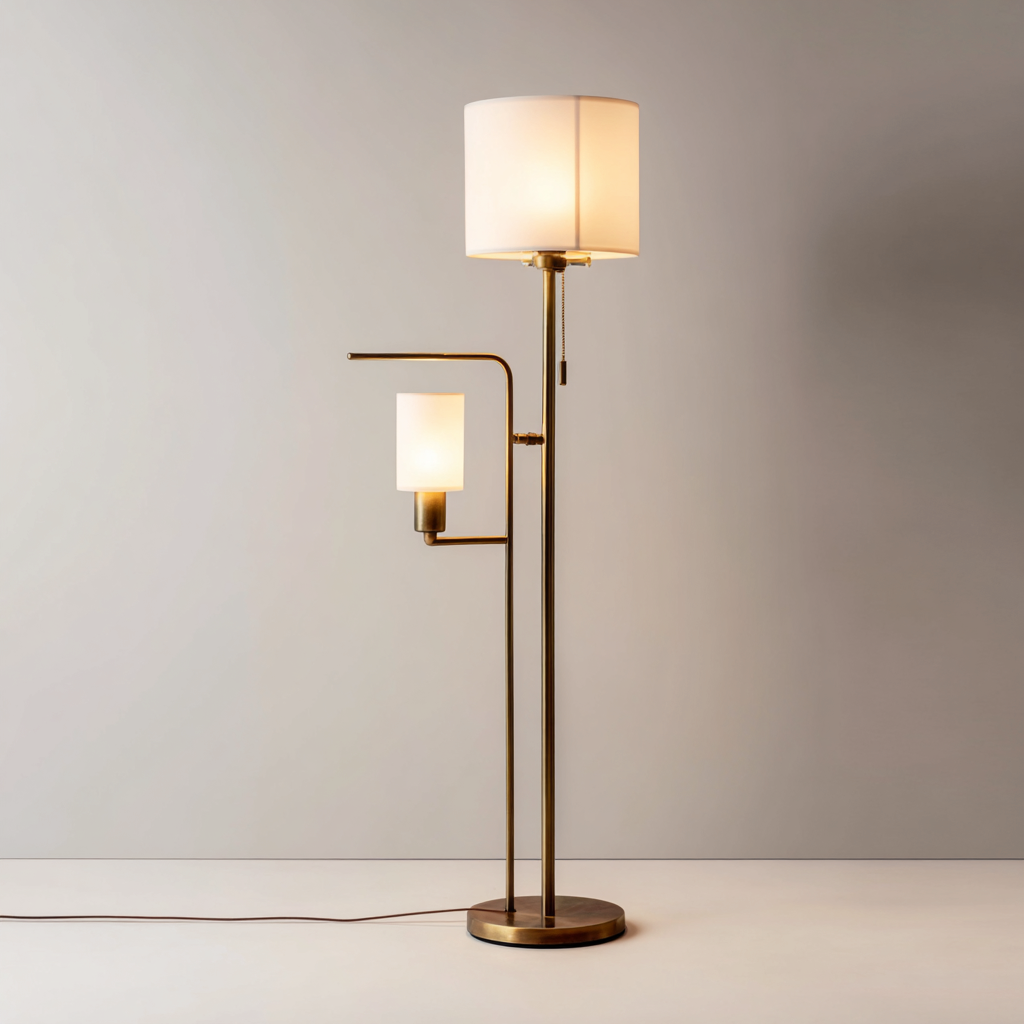 Lampada da terra metallo-vetro-tessuto 30x30x168 cm - bronzo-bianco - design moderno-Havenilo