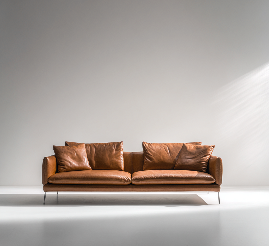 Divano lineare pelle-metallo 188x95x87 cm - marrone - design moderno-Havenilo