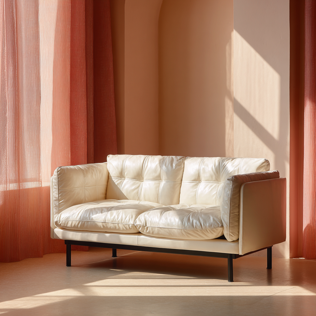 Divano lineare pelle 160x85x85 cm beige design moderno per soggiorno-Havenilo