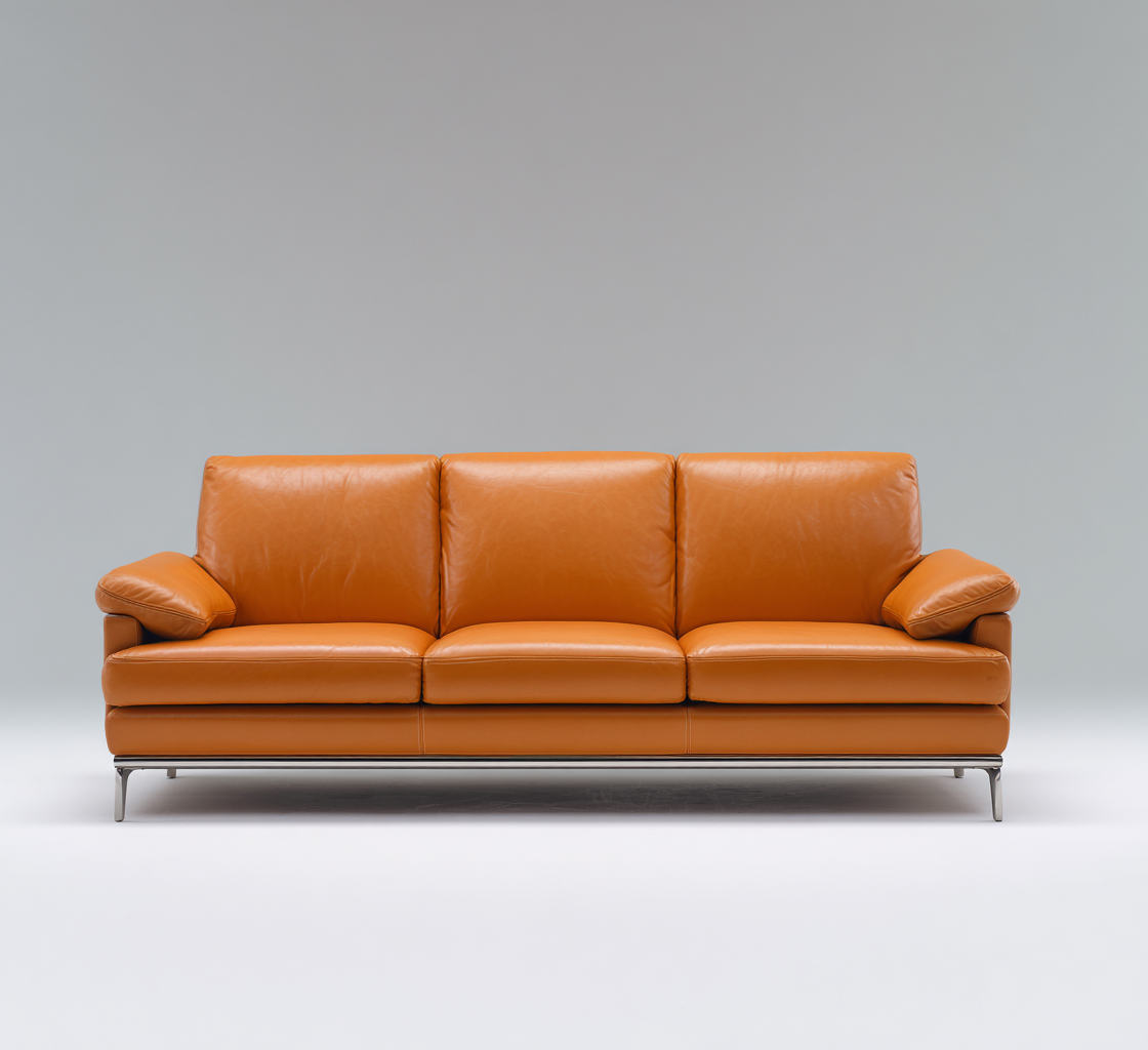 Divano lineare pelle 218x90x89 cm - arancione - design moderno-Havenilo