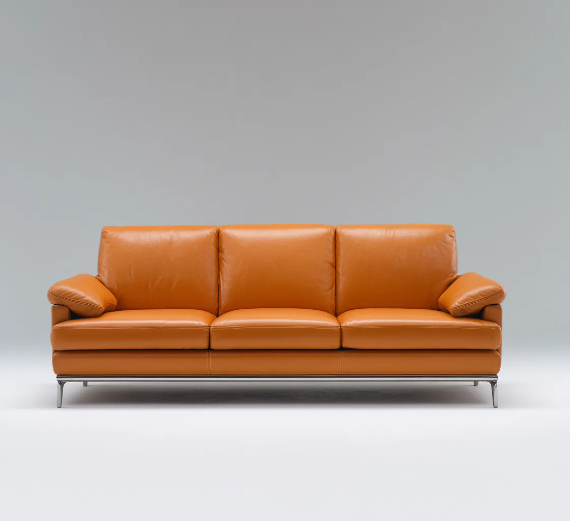 Divano lineare pelle 218x90x89 cm - arancione - design moderno-Havenilo