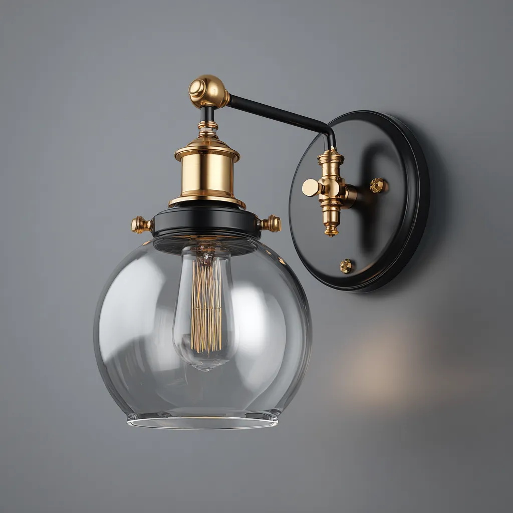 Applique metallo vetro 18x12x26 cm - nero-oro-trasparente - design vintage-Havenilo