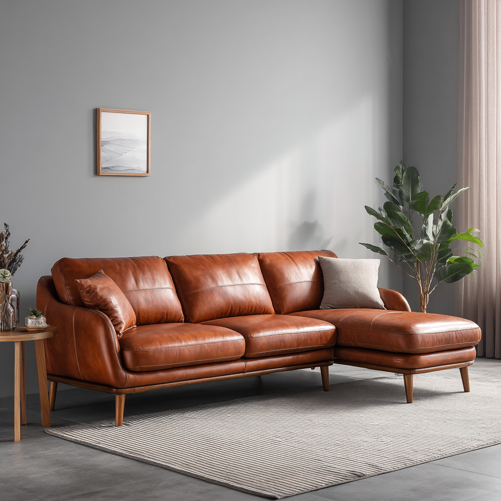 Divano angolare pelle 275x185x88 cm - cuoio - design contemporaneo-Havenilo