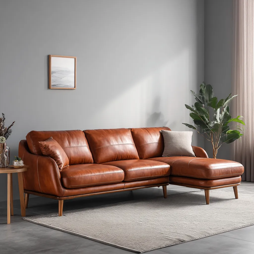 Divano angolare pelle 275x185x88 cm - cuoio - design contemporaneo-Havenilo