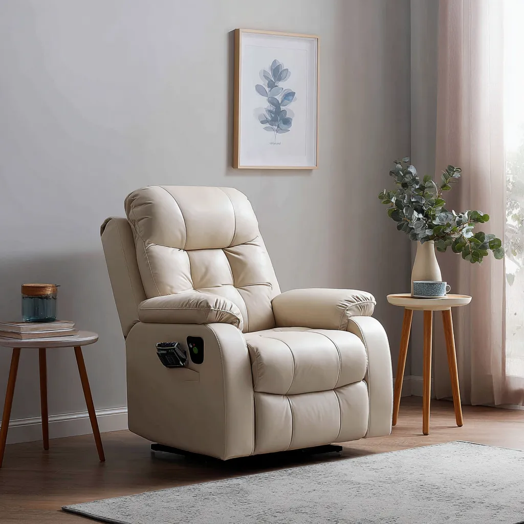 Poltrona reclinabile pelle sintetica 92x88x105 cm - beige - design ergonomico-Havenilo