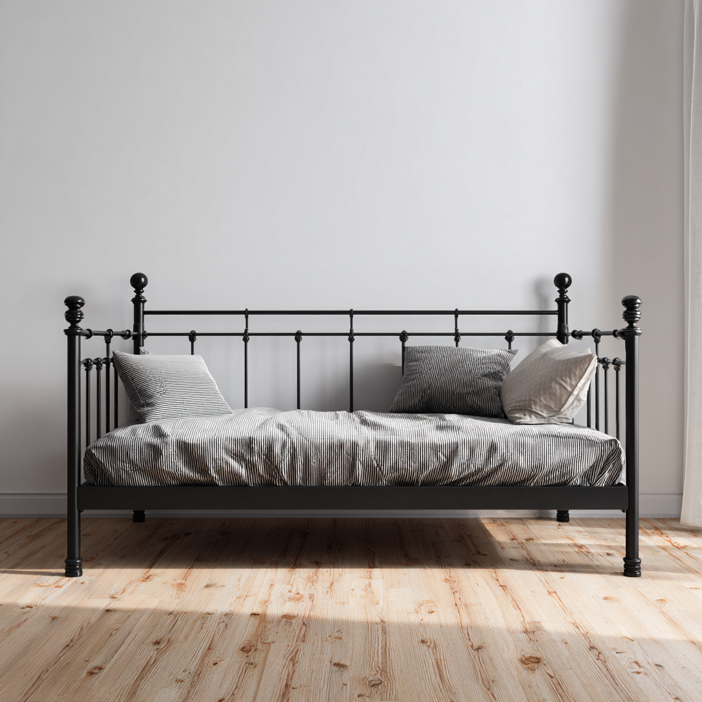 Divano letto - struttura in metallo 202x95x94 cm - nero - stile classico-Havenilo