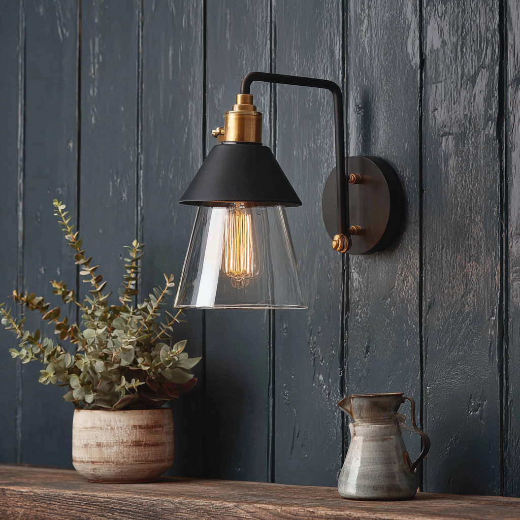 Applique metallo-vetro 25x18x30 cm - nero-ottone - design industriale-Havenilo