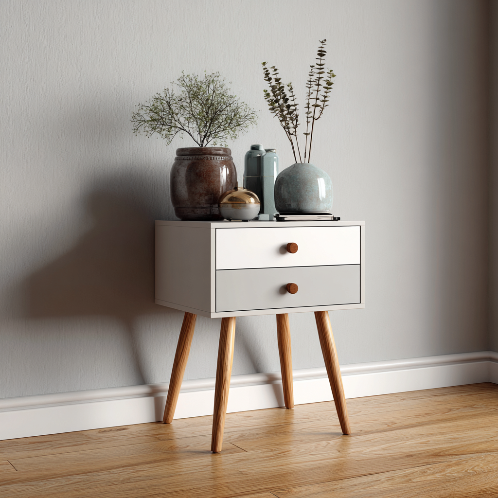 Comodino legno e MDF 42x35x60 cm - bianco-legno naturale - camera da letto - design moderno-Havenilo