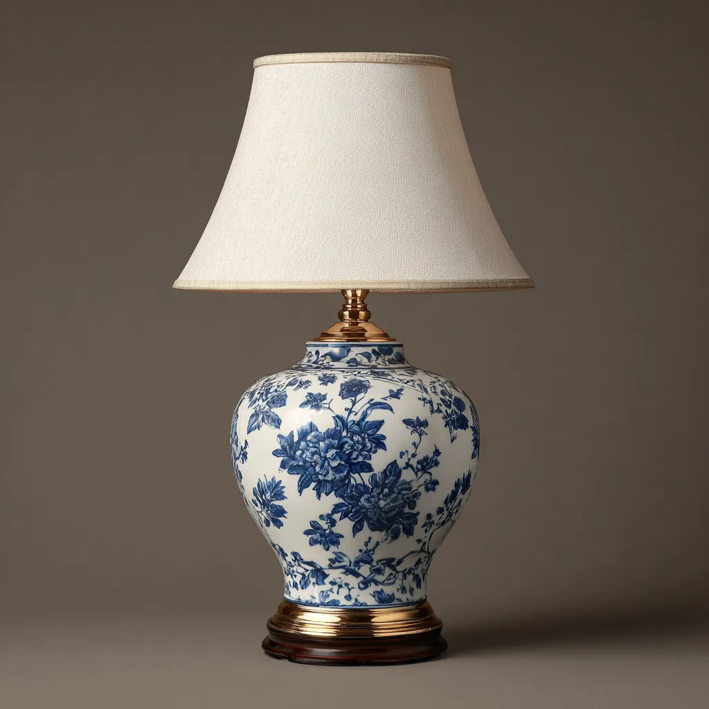 Lampada da tavolo ceramica-tessuto 30x30x50 cm - bianco-blu - design classico-Havenilo