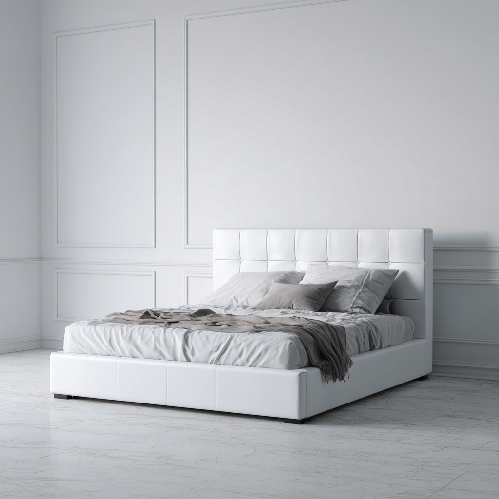 Letto matrimoniale pelle sintetica 200x160x110 cm - bianco - design moderno-Havenilo
