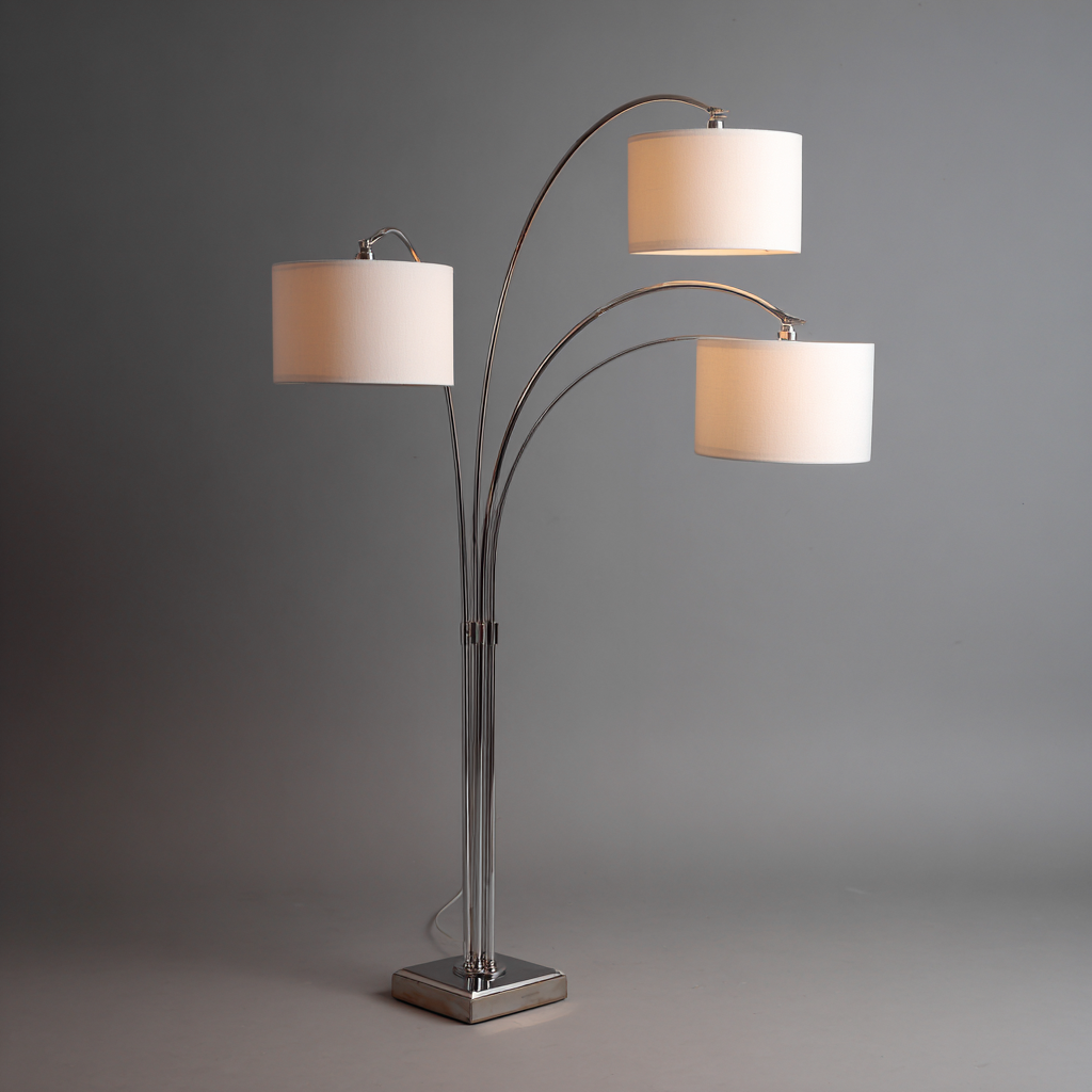 Lampada da terra metallo-tessuto 185x110x35 cm - bianco-cromato - design ad arco-Havenilo