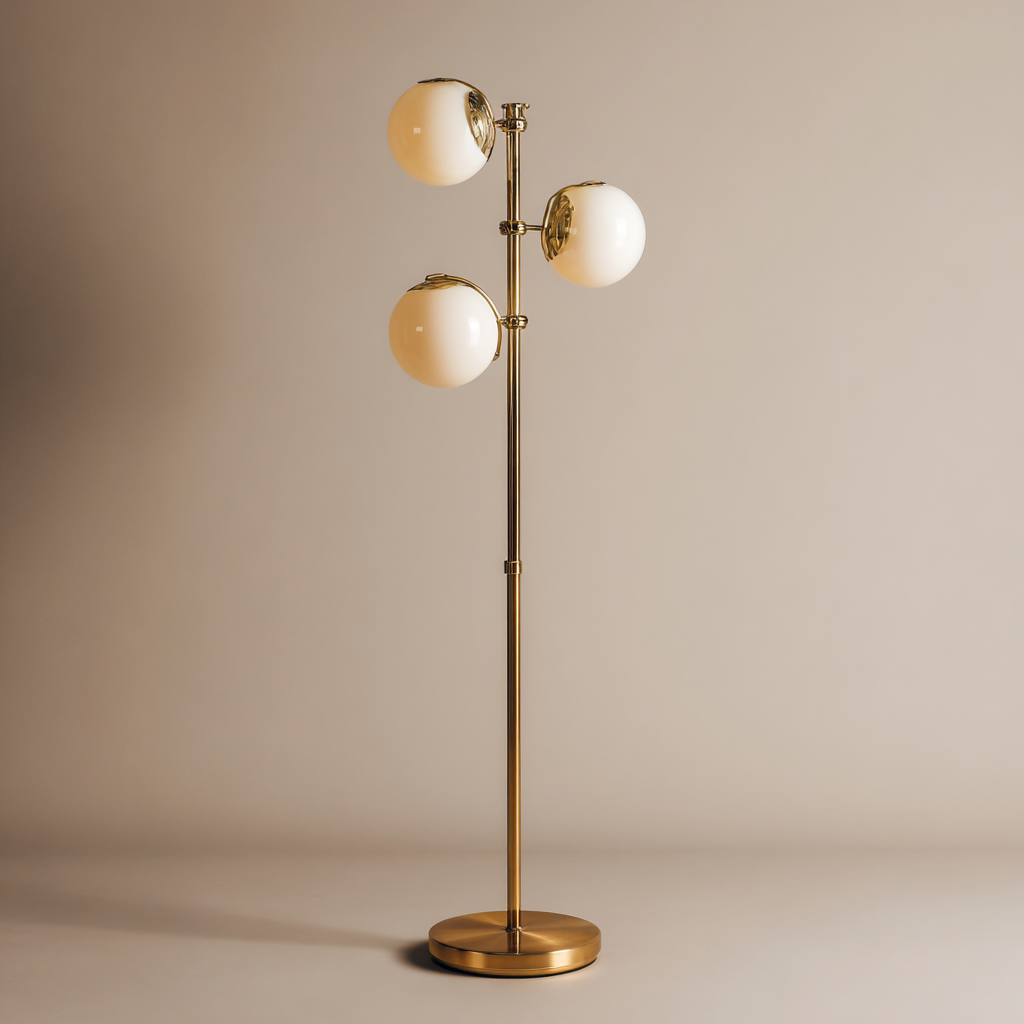 Lampada da terra metallo vetro 168x30x30 cm - oro-bianco - design moderno-Havenilo