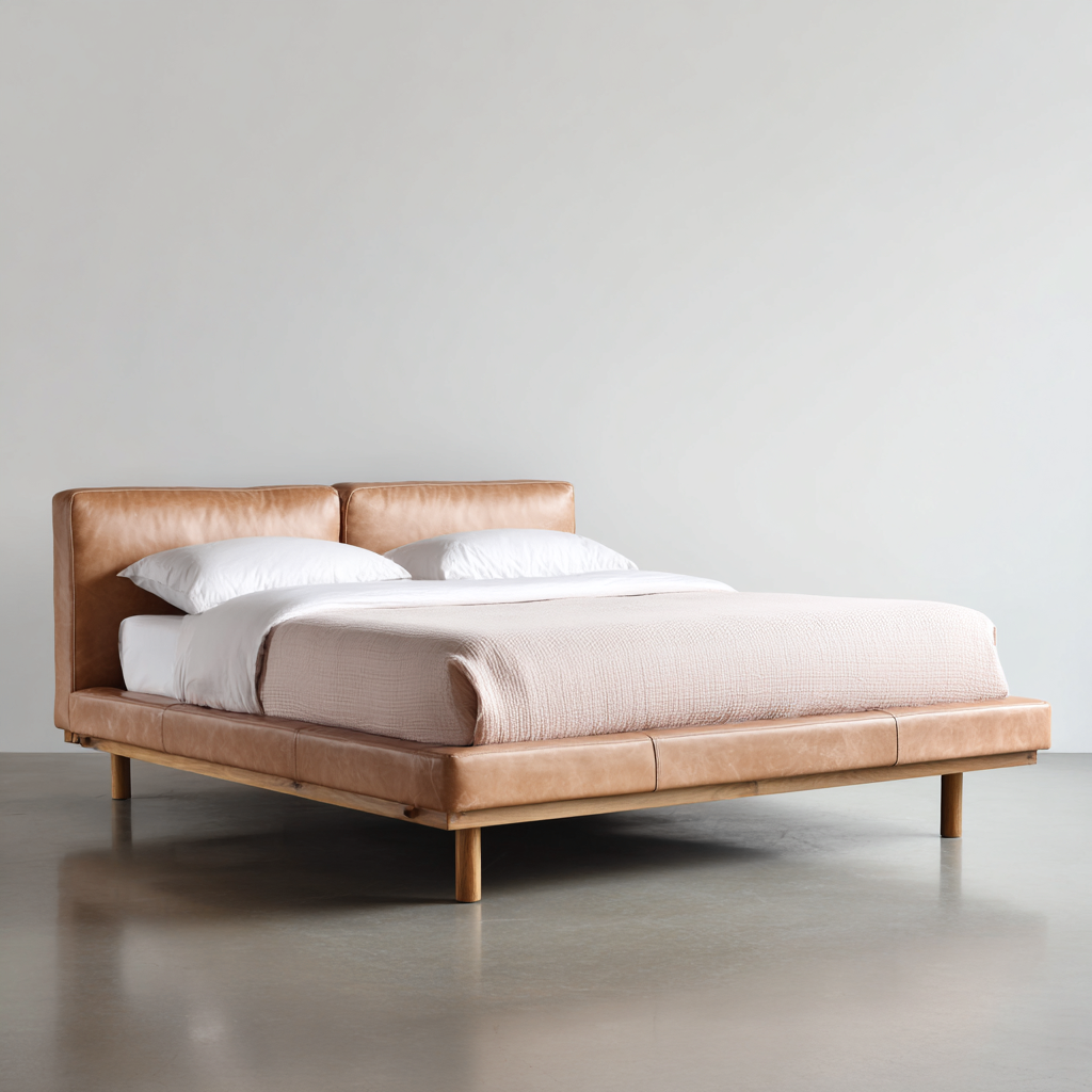 Letto matrimoniale pelle-legno 215x165x95 cm pelle-naturale-bianco - design contemporaneo-Havenilo