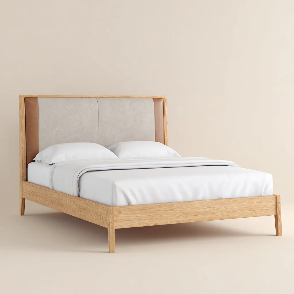 Letto matrimoniale - struttura in legno con testiera imbottita 210x167x118 cm - legno naturale-beige - stile contemporaneo-Havenilo