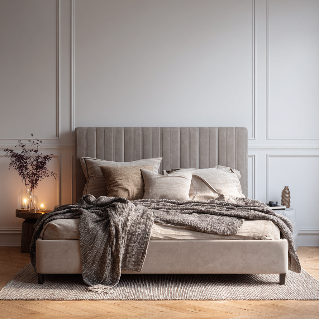 Letto matrimoniale - struttura imbottita in velluto 210x168x120 cm - beige - stile moderno-Havenilo