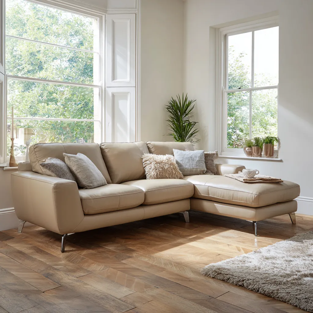 Divano angolare pelle 260x160x85 cm beige design moderno adatto al soggiorno-Havenilo