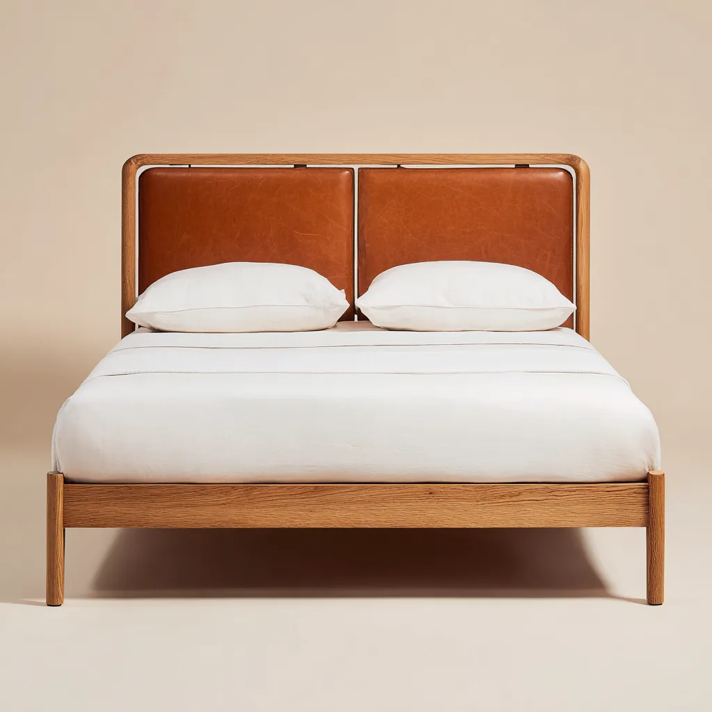 Letto matrimoniale legno-pelle 205x165x105 cm - marrone-legno naturale - per camera - design moderno-Havenilo