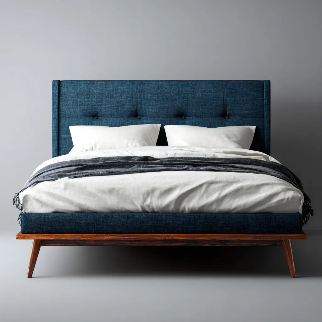 Letto matrimoniale tessuto-legno 215x165x120 cm blu-legno - stile moderno-Havenilo