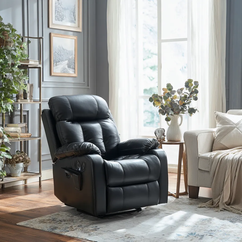 Poltrona reclinabile in pelle 100x95x105 cm - nero - design ergonomico e confortevole-Havenilo