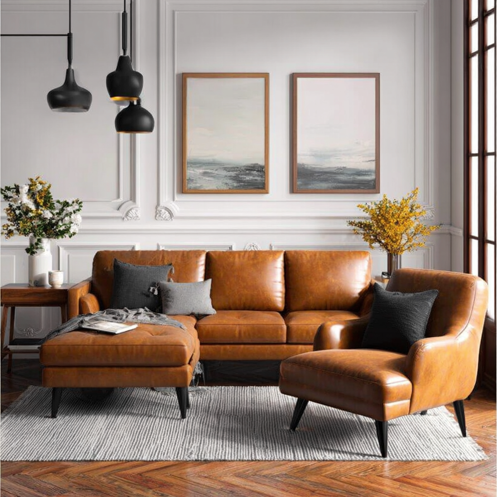 Divano angolare pelle 275x165x88 cm marrone design moderno adatto al soggiorno-Havenilo