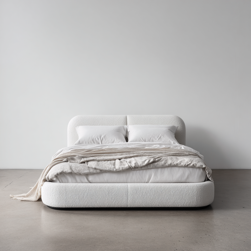 Letto matrimoniale tessuto 210x170x95 cm - bianco - per camera - design moderno-Havenilo