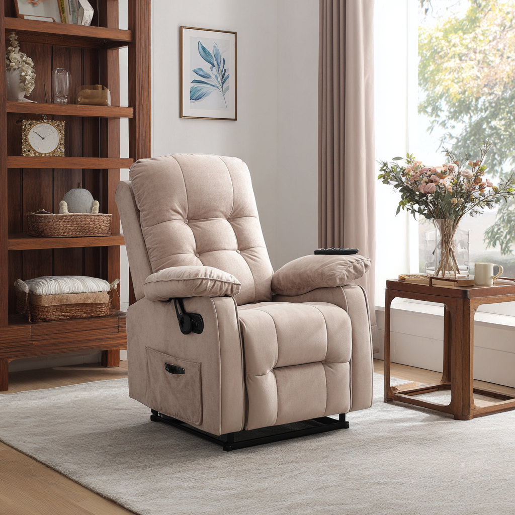 Poltrona reclinabile in tessuto 80x85x105 cm beige per soggiorno design moderno-Havenilo