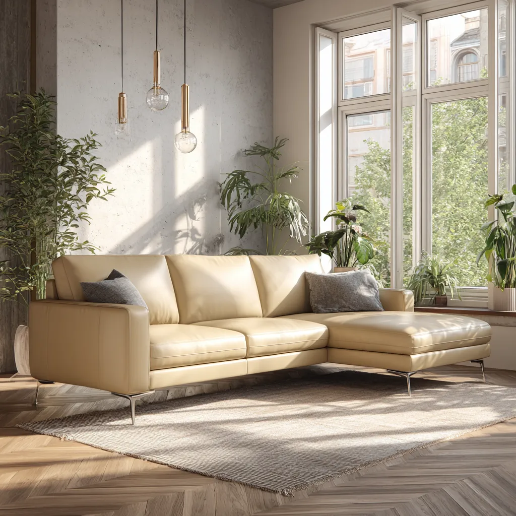 Divano angolare pelle 280x90x85 cm beige design moderno per soggiorno-Havenilo