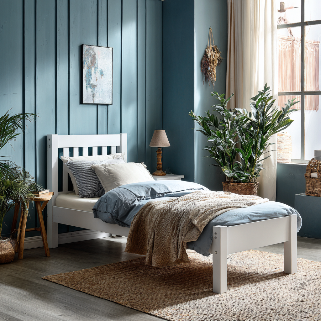 Letto singolo legno 200x100x95 cm - bianco - design moderno-Havenilo