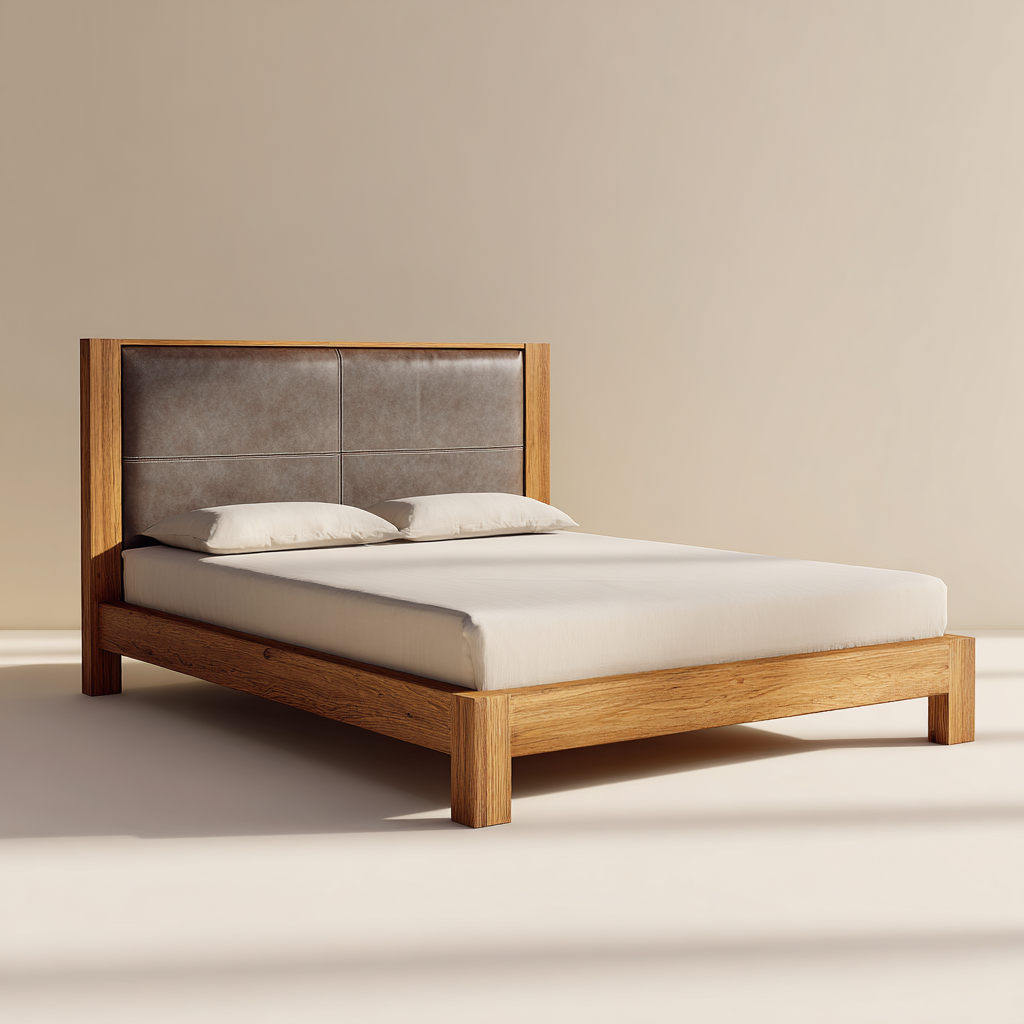 Letto matrimoniale legno-pelle 215x165x110 cm legno-marrone-crema - design contemporaneo-Havenilo