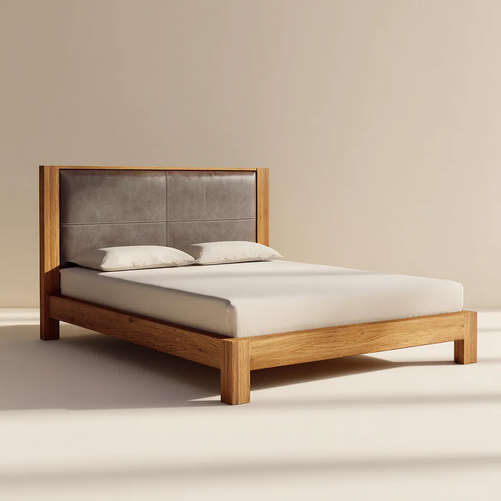 Letto matrimoniale legno-pelle 215x165x110 cm legno-marrone-crema - design contemporaneo-Havenilo