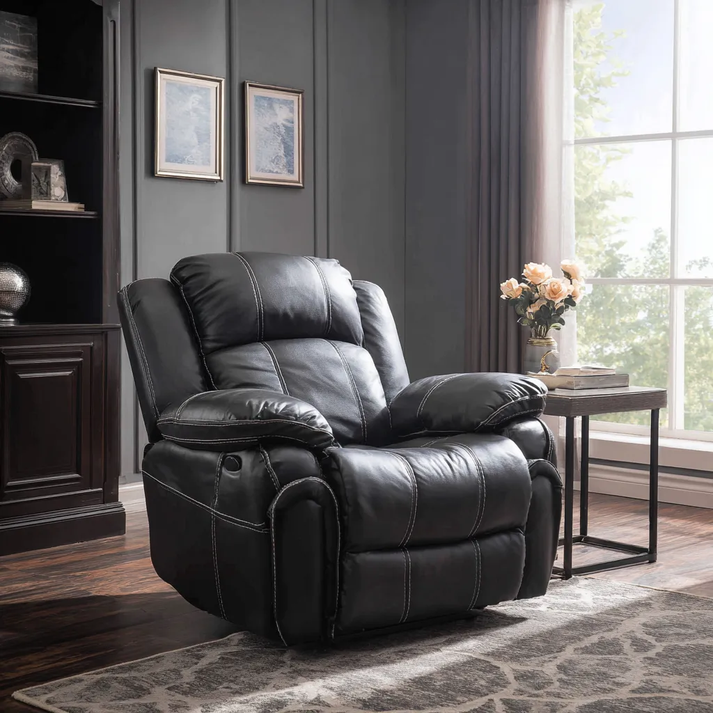 Poltrona reclinabile in pelle 100x95x105 cm - nero - design ergonomico e confortevole-Havenilo