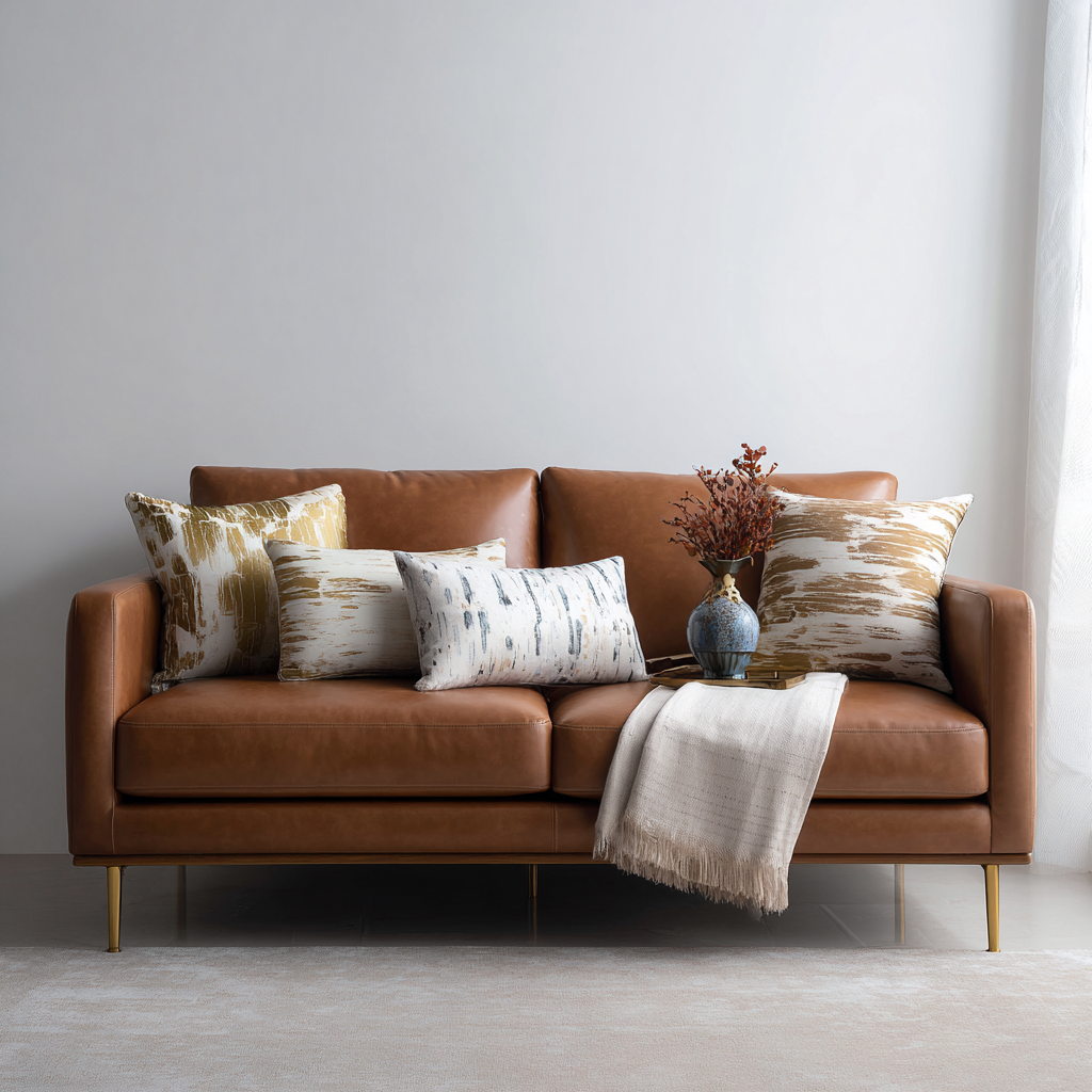 Divano lineare pelle 200x88x85 cm marrone design moderno adatto al soggiorno-Havenilo