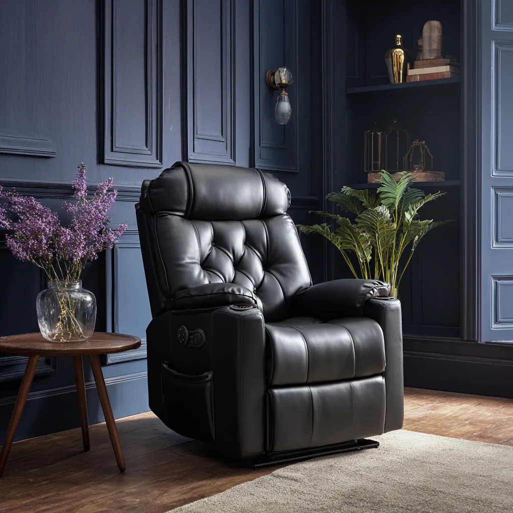 Poltrona reclinabile in pelle 88x85x108 cm nero per soggiorno design moderno-Havenilo